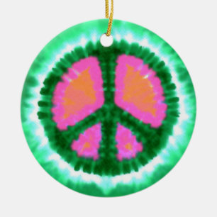 Psychedelic Peace Sign Christmas Ceramic Ornament