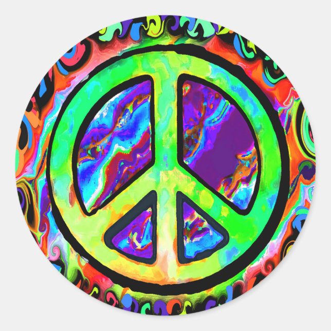Psychedelic Peace Sign Classic Round Sticker (Front)