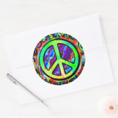 Psychedelic Peace Sign Classic Round Sticker (Envelope)