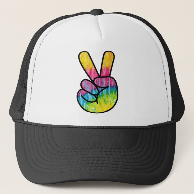 Psychedelic Peace Sign hand Trucker Hat (Front)