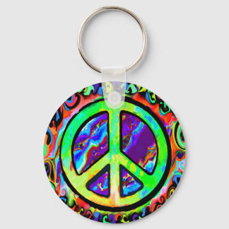 Psychedelic Peace Sign Keychain