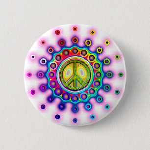 PSYCHEDELIC PEACE SIGN PINBACK BUTTON