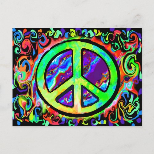 Psychedelic Peace Sign Postcard