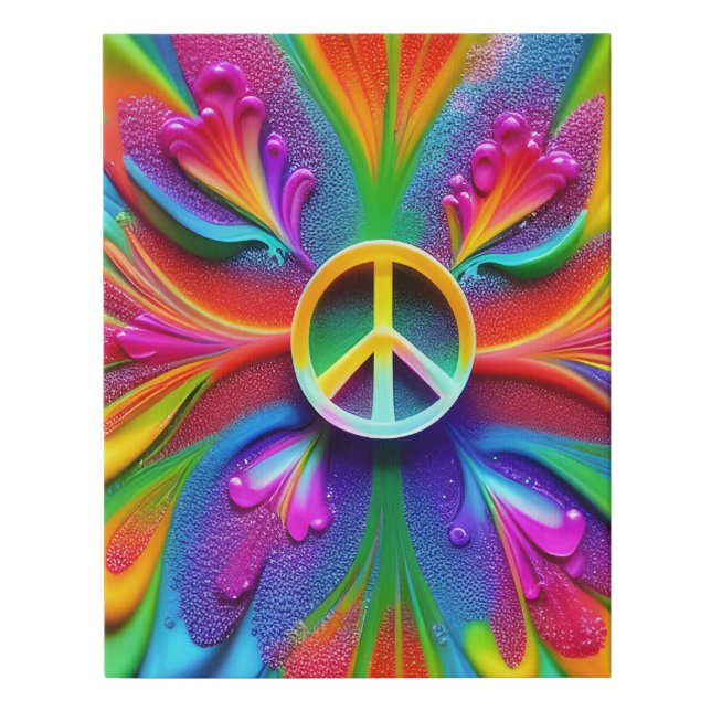 psychedelic peace sign retro boho faux canvas (Front)
