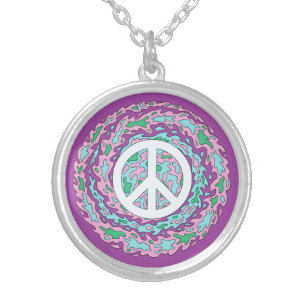 Psychedelic Peace Silver Plated Necklace