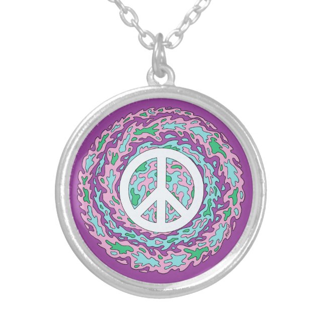 Psychedelic Peace Silver Plated Necklace (Front)