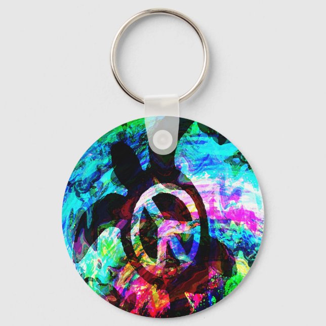 Psychedelic Peace Turtle Keychain (Front)