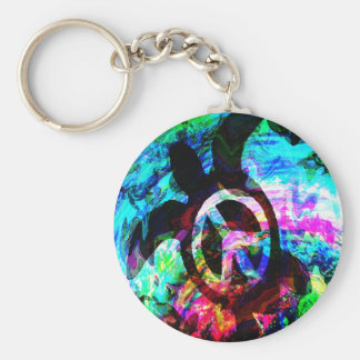 Psychedelic Peace Turtle Keychain