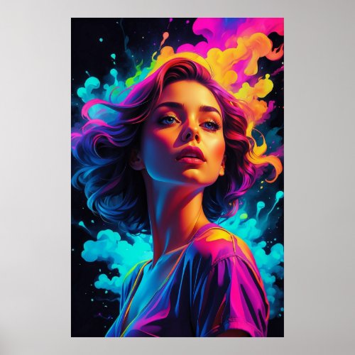 Psychedelic Perception Neon Woman in Motion Poster
