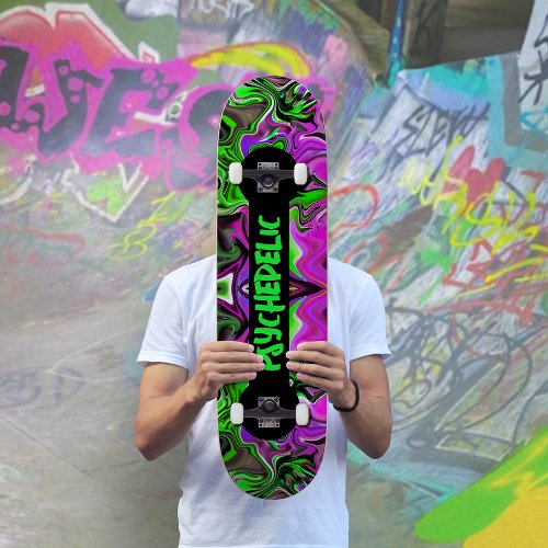Psychedelic Personalized Pink Green Skateboard