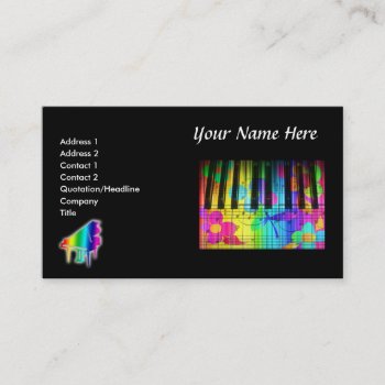 Psychedelic Piano Keyboard And Flowers Business Card by dreamlyn at Zazzle