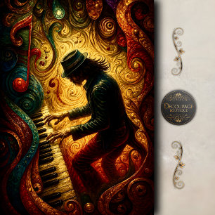 Psychedelic Piano Music Art Decoupage Tissue Paper