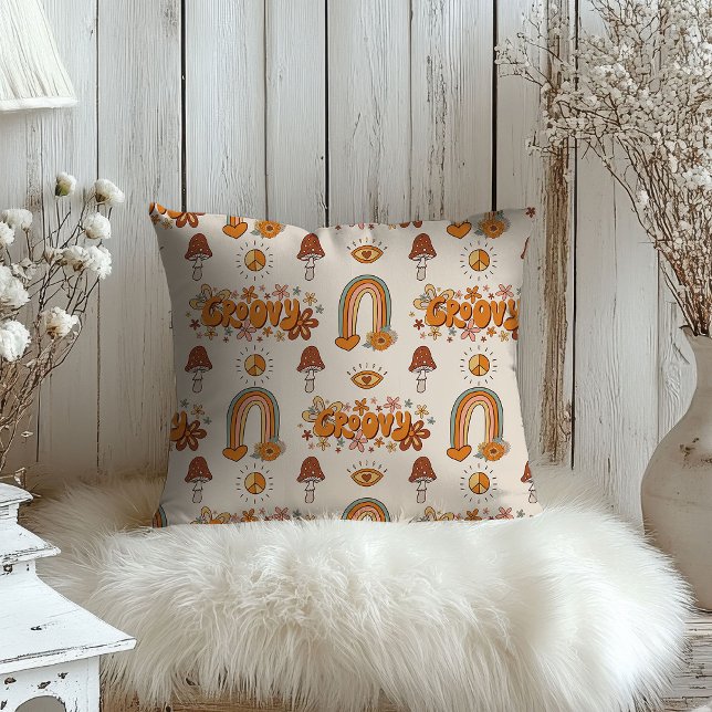 Psychedelic Pillow Retro Rust & Blush Design (Psychedelic Pillow Retro Rust & Blush Design)