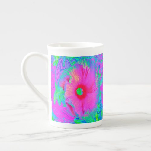 Psychedelic Pink and Red Hibiscus Flower Bone China Mug