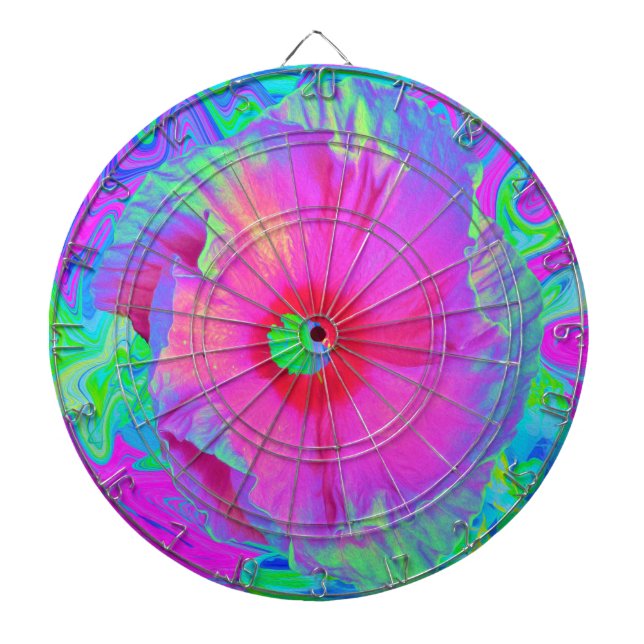 Psychedelic Pink and Red Hibiscus Flower Dart Board (Front)