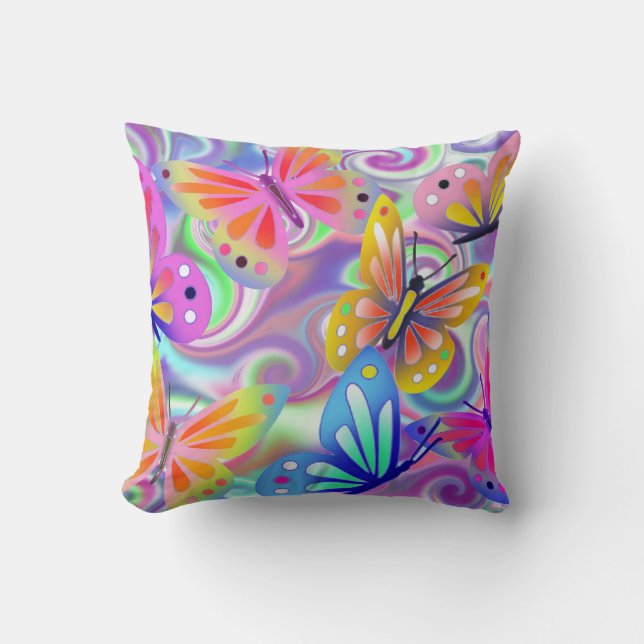 Psychedelic Pink Butterflies Throw Pillow (Front)