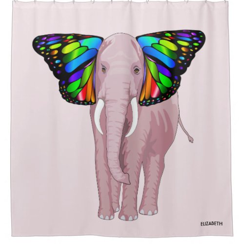 Psychedelic Pink Elephant With Butterfly Ears Cool Shower Curtain