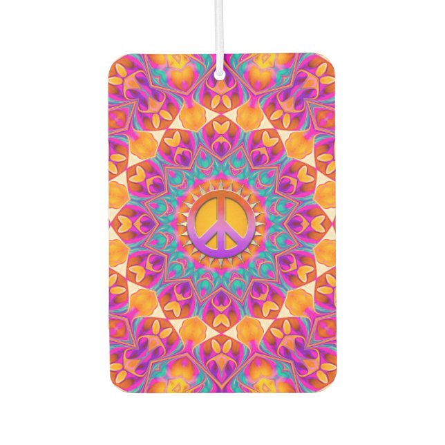 Psychedelic Pink Orange Mandala Peace Symbol Air Freshener (Front)