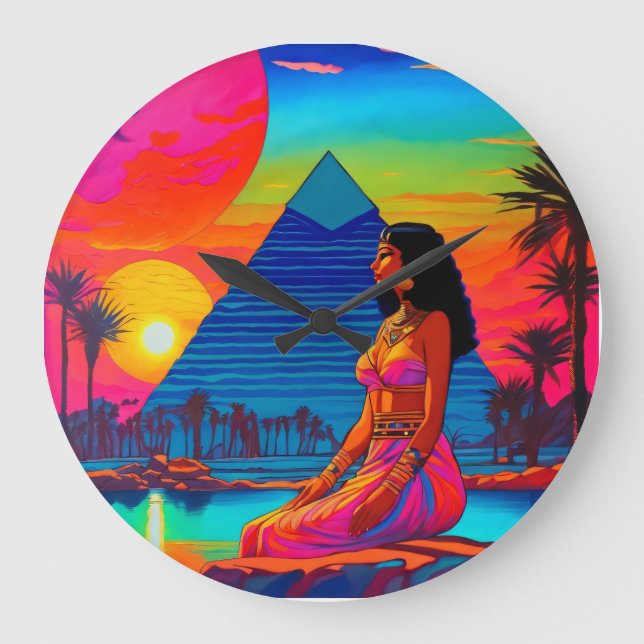Psychedelic Pink Pyramid Princess Large Clock (Front)