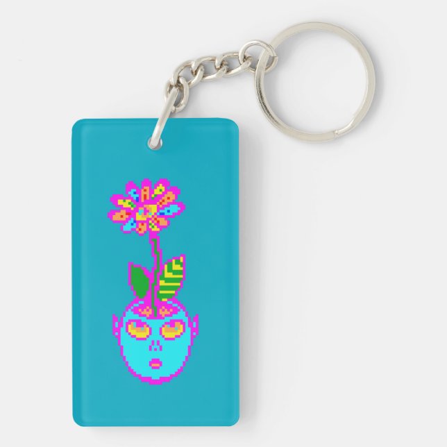 Psychedelic Pixel Art POT HEAD Acrylic Keychain (Back)