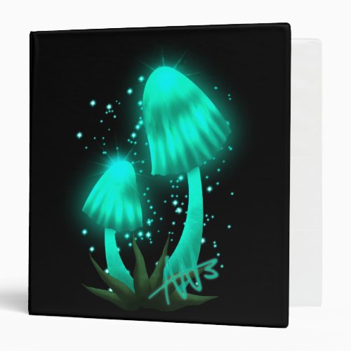 Psychedelic Pixie Cap Glowing Cyan Mushroom 3 Ring Binder