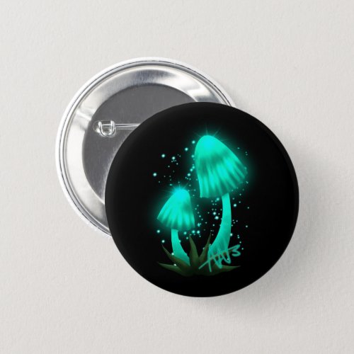 Psychedelic Pixie Cap Glowing Cyan Mushroom Button
