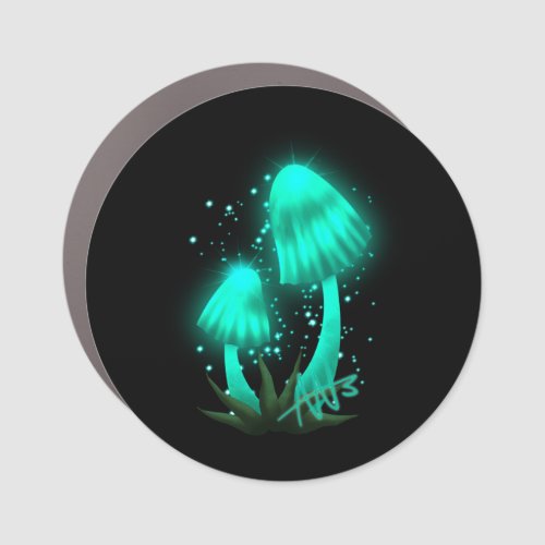 Psychedelic Pixie Cap Glowing Cyan Mushroom Car Magnet