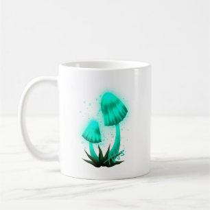 Psychedelic Pixie Cap Glowing Cyan Mushroom Coffee Mug