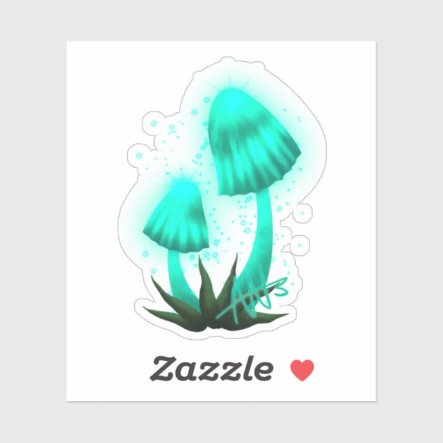 Psychedelic Pixie Cap Glowing Cyan Mushroom Cut Sticker (Sheet)