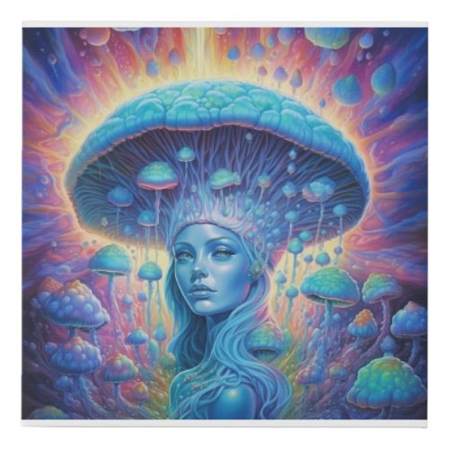 Psychedelic Pixie Cap Glowing Cyan Mushroom Faux Faux Canvas Print