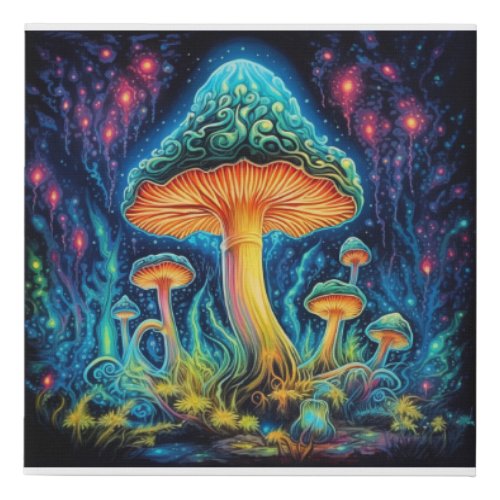 Psychedelic Pixie Cap Glowing Cyan Mushroom Faux Faux Canvas Print