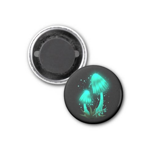 Psychedelic Pixie Cap Glowing Cyan Mushroom Magnet