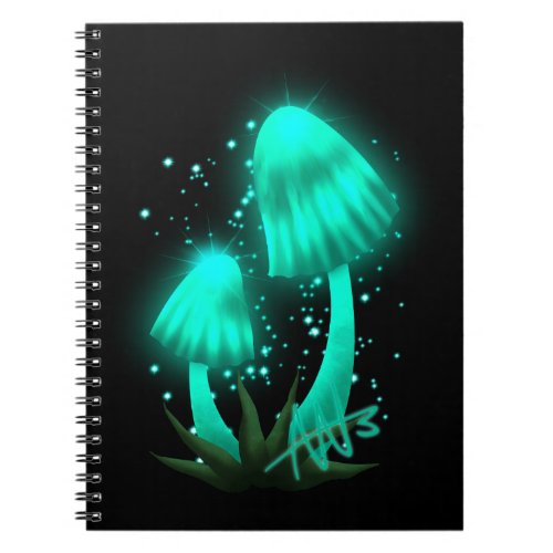Psychedelic Pixie Cap Glowing Cyan Mushroom Notebook