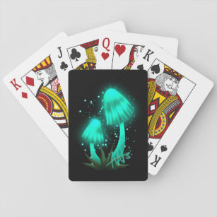 Psychedelic Pixie Cap Glowing Cyan Mushroom Playing Cards