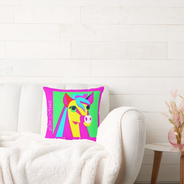 Psychedelic Pony on Nursery Throw Pillow (Couch)