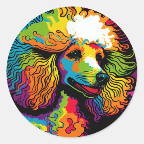 Psychedelic Poodle Dog Design Classic Round Sticker