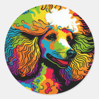 Psychedelic Poodle Dog Design Classic Round Sticker