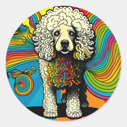 Psychedelic Poodle Dog Design Classic Round Sticker