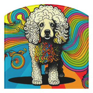 Psychedelic Poodle Dog Design Door Sign