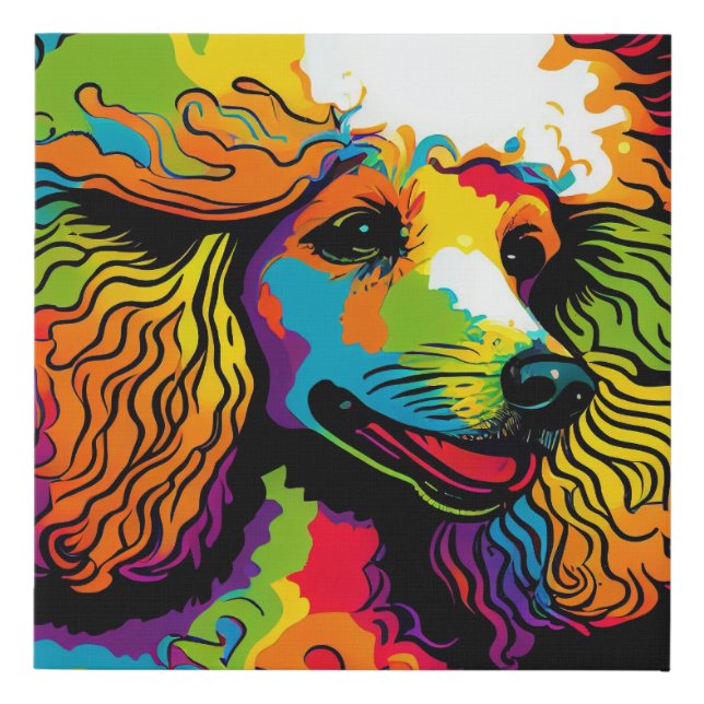Psychedelic Poodle Dog Design Faux Canvas Print (Front)