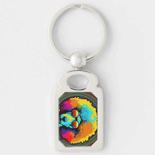 Psychedelic Poodle Dog Design Keychain