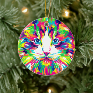 Psychedelic Pop Art Cat Ornament