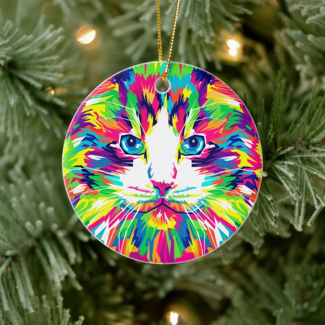 Psychedelic Pop Art Cat Ornament (Tree)