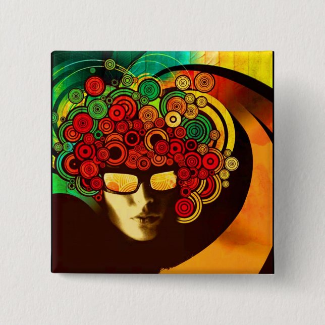 psychedelic pop art pinback button (Front)