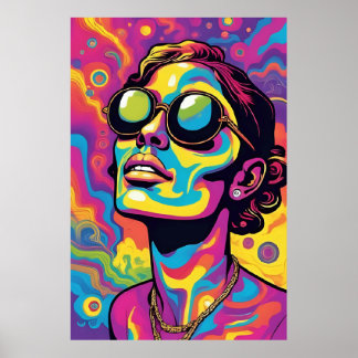 Psychedelic Pop Art Portrait – Vibrant Neon Trippy Poster