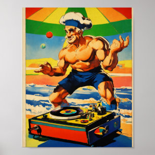 Psychedelic Popeye DJ Turntable Vintage Poster