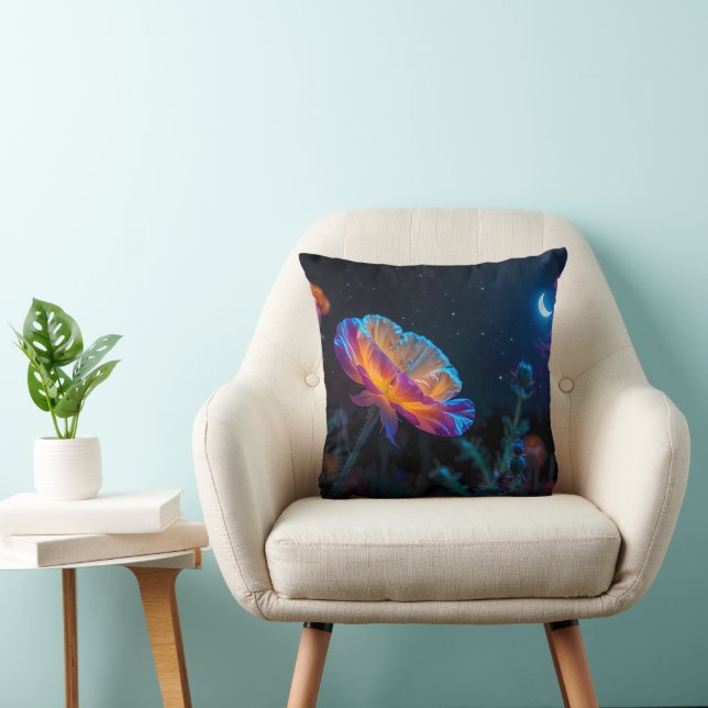 Psychedelic Poppy in Moonlight Throw Pillow (Chair)