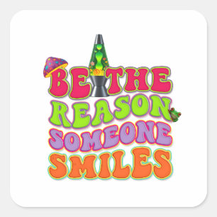 PSYCHEDELIC POSITIVE LAVA LAMP HIPPIE MUSHROOM SQUARE STICKER