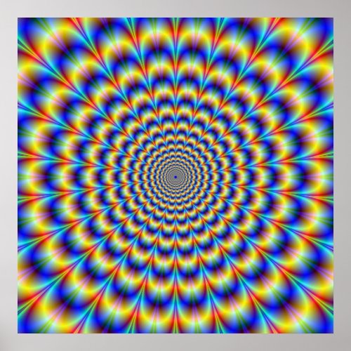 Psychedelic Pulse in Blue and Yellow Poster