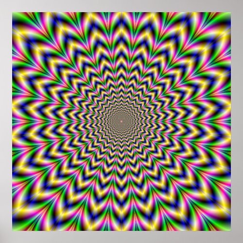 Psychedelic Pulse in Green Blue Yellow and Pink Poster